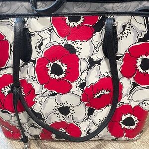 Brighton tote bag with black and white and red flowers